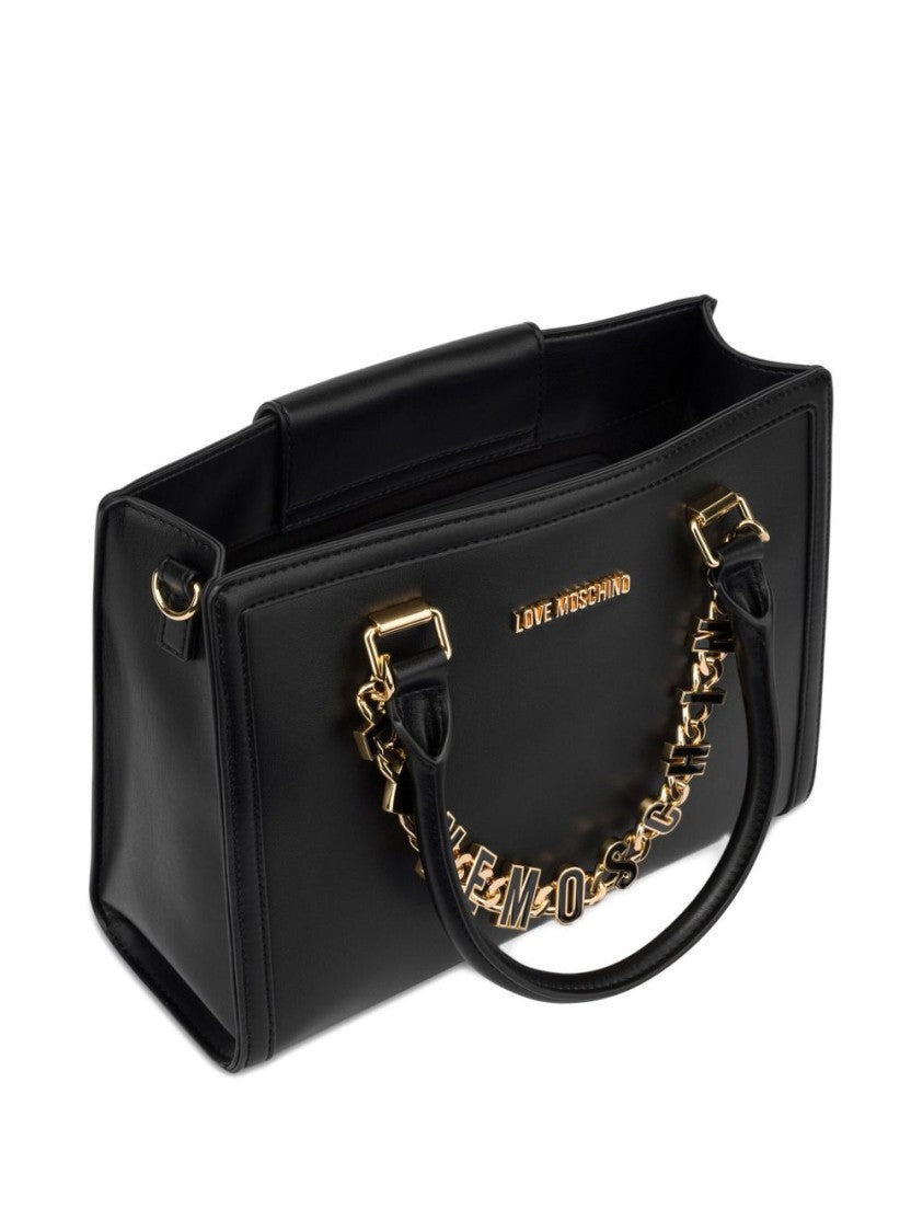 Love Moschino Structured Black Handbag With Distinctive Gold-Tone Chain