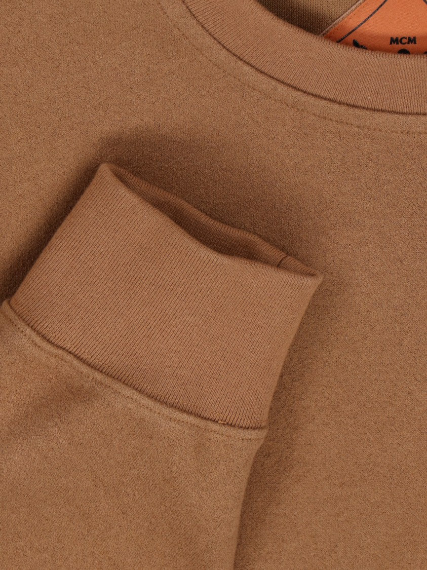 Mcm Logo Crewneck Sweatshirt In Brown Bouclé Fabric