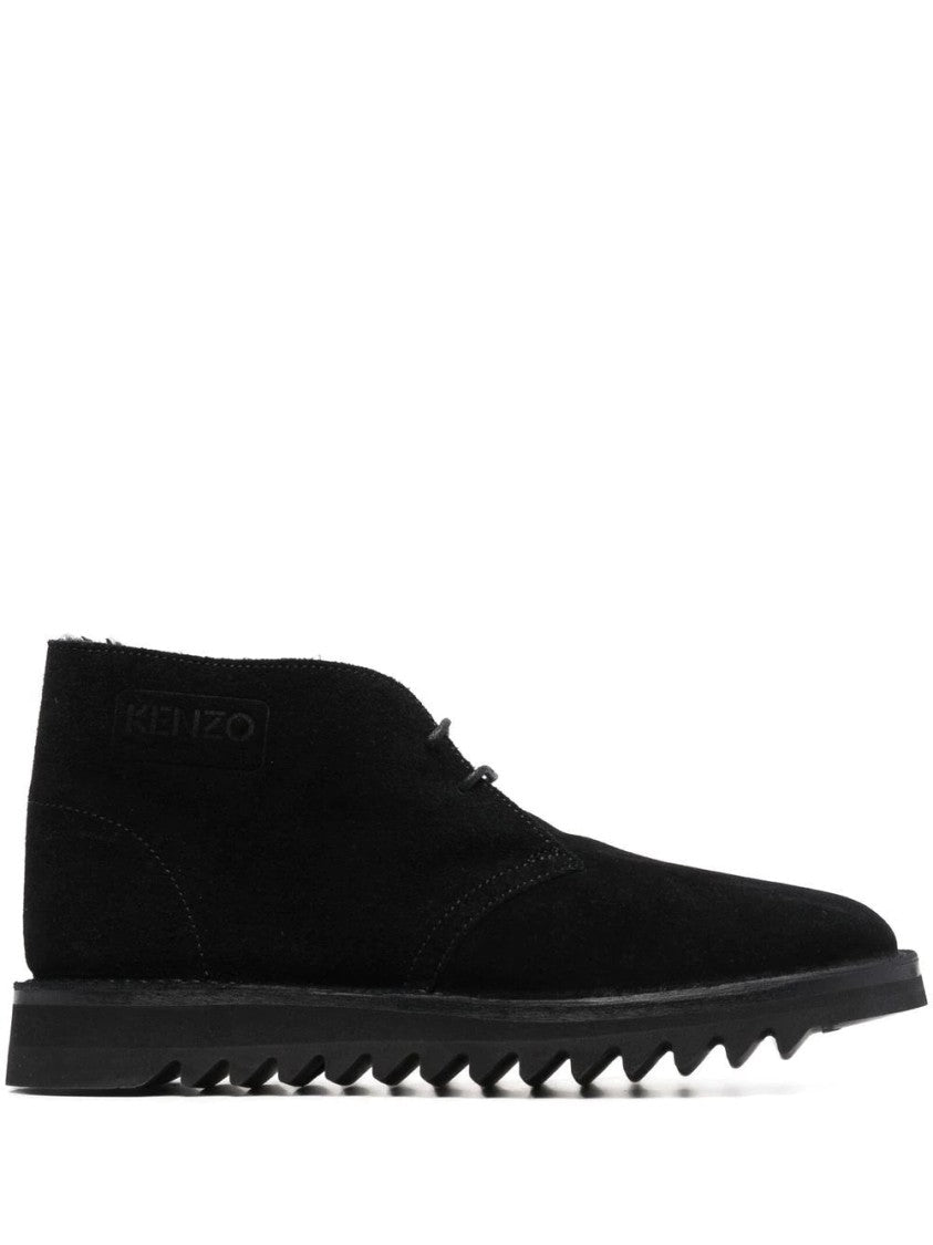 Kenzo Lace-Up Black Ankle Boots With Minimalist Design