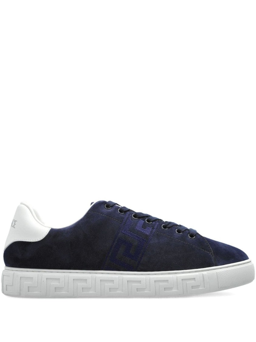 Versace Navy Suede Low-Top Sneakers