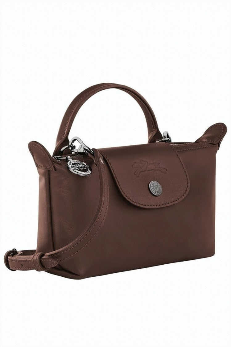 Longchamp Rectangular Leather Pouch With Top Handle