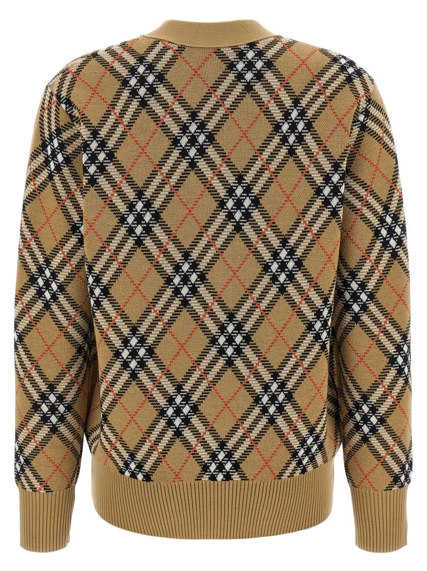 Burberry Check Print Wool Cardigan With V-Neckline