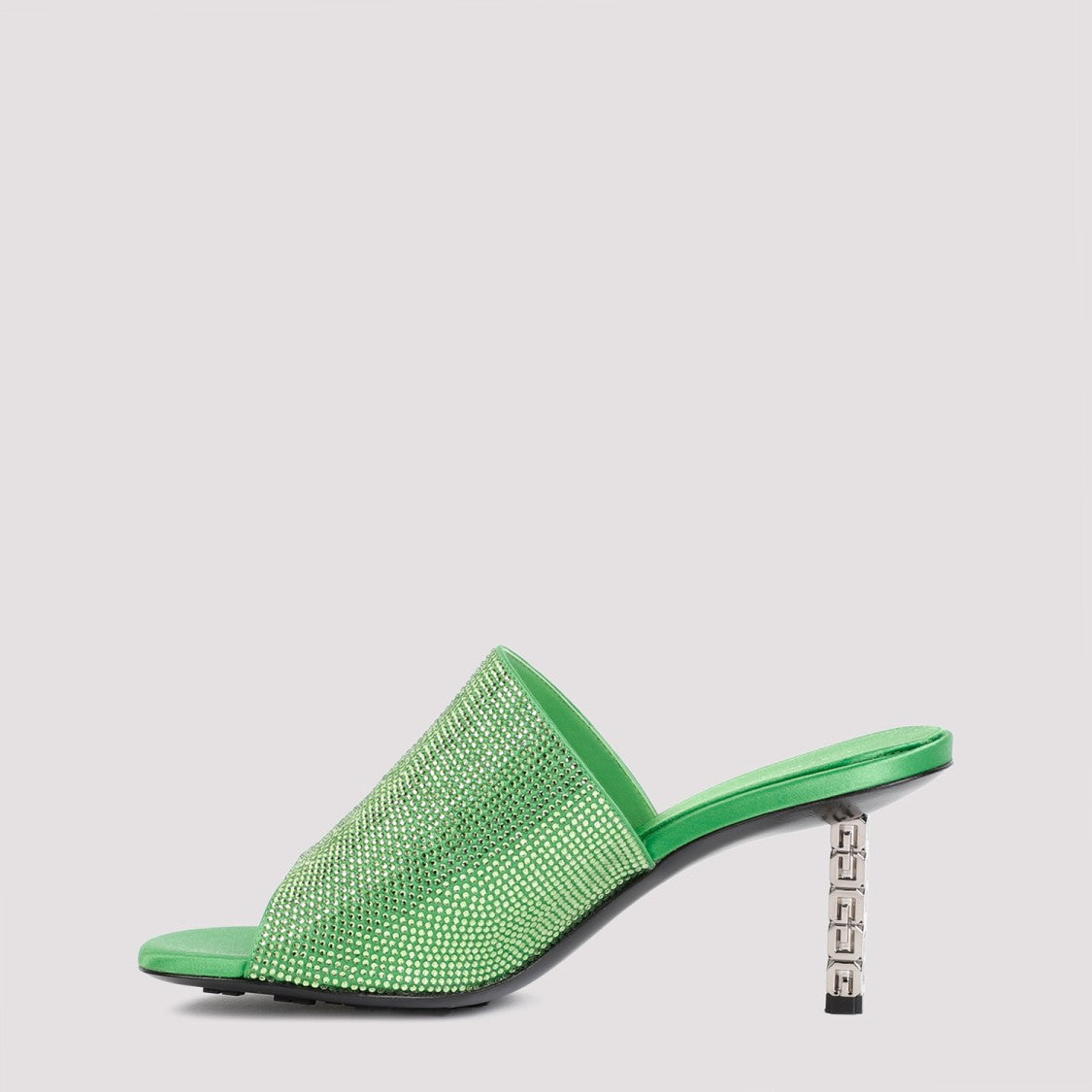 Givenchy Green G Cube Mules In Satin With Strass