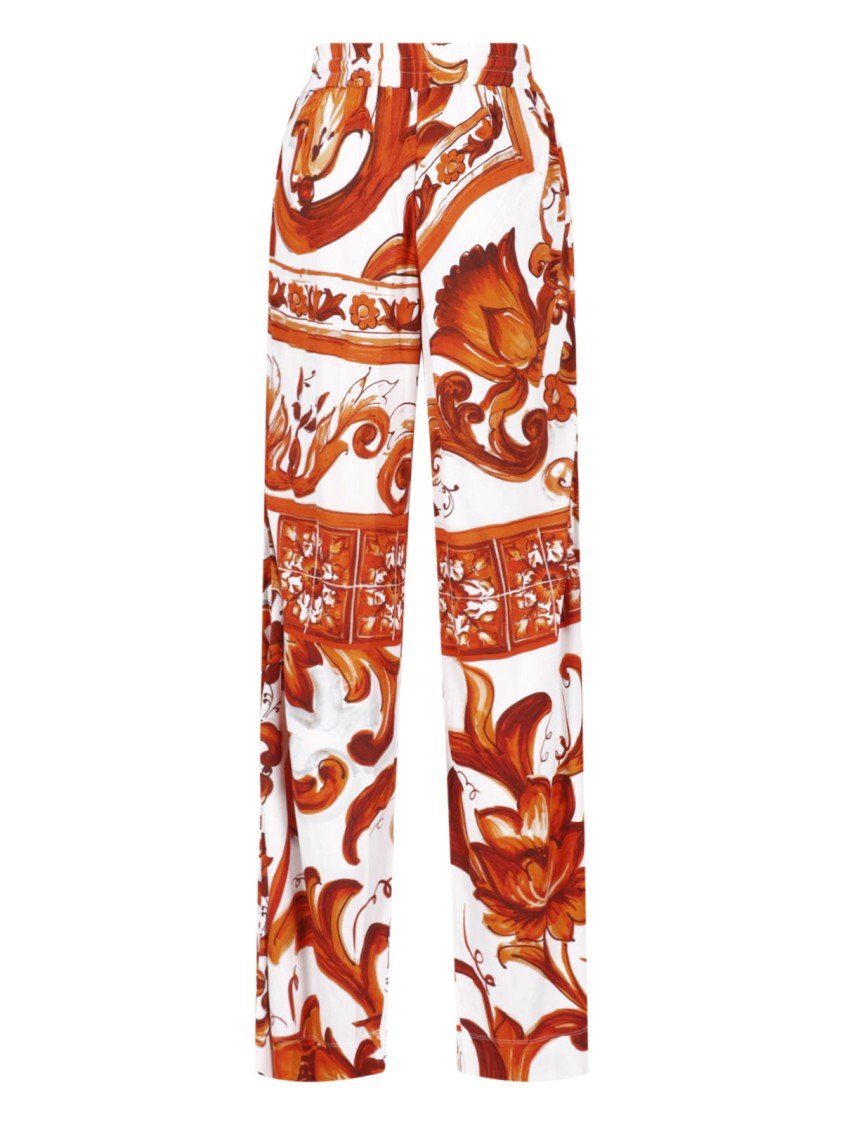 Dolce & Gabbana Multicolor Majolica Viscose Straight-Leg Pants