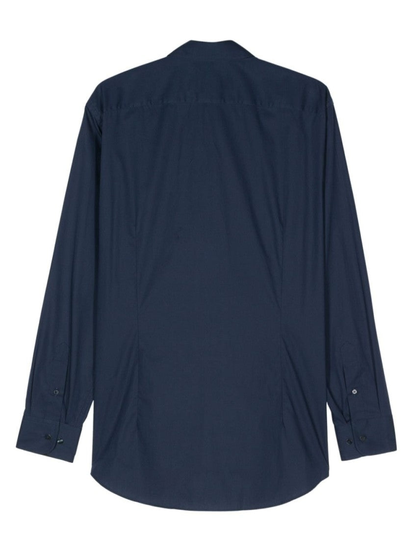 Etro Navy Cotton Blend Poplin Shirt With Signature Pegaso Motif