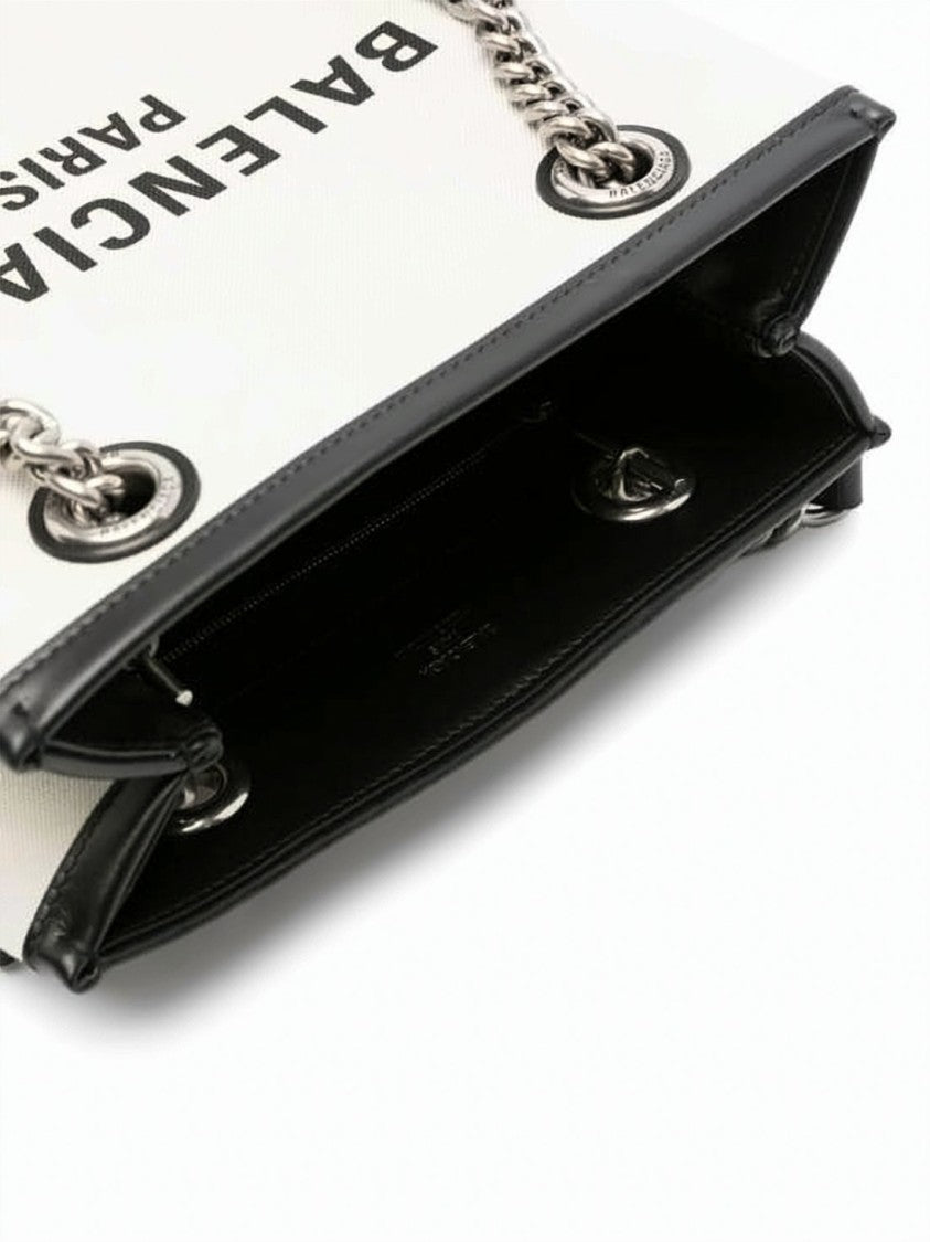Balenciaga Structured White Tote Bag With Chain-Trimmed Handles