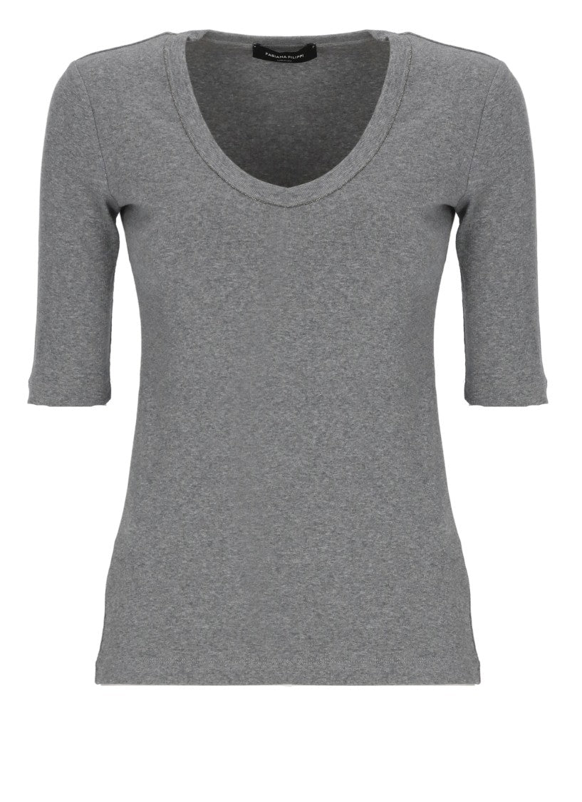Fabiana Filippi Grey Lightpoint Detail Cotton T-Shirt