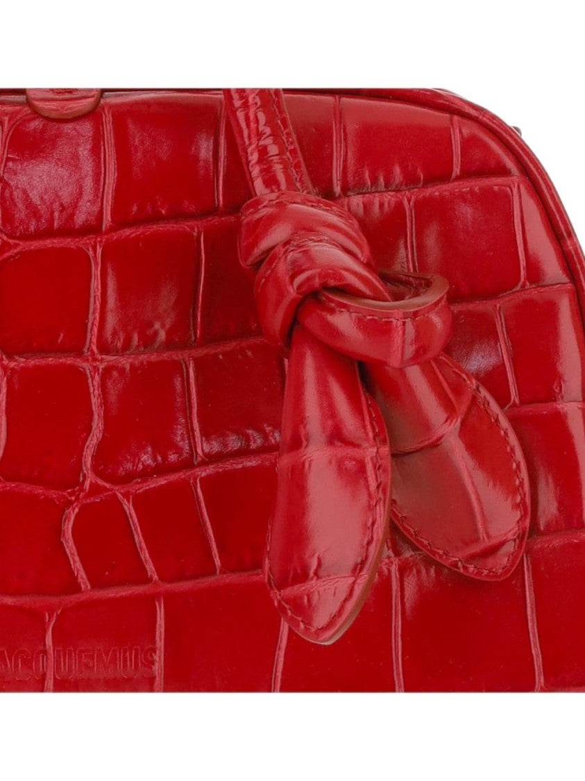 Jacquemus Glossy Crocodile-Embossed Handbag With Versatile Carrying Options