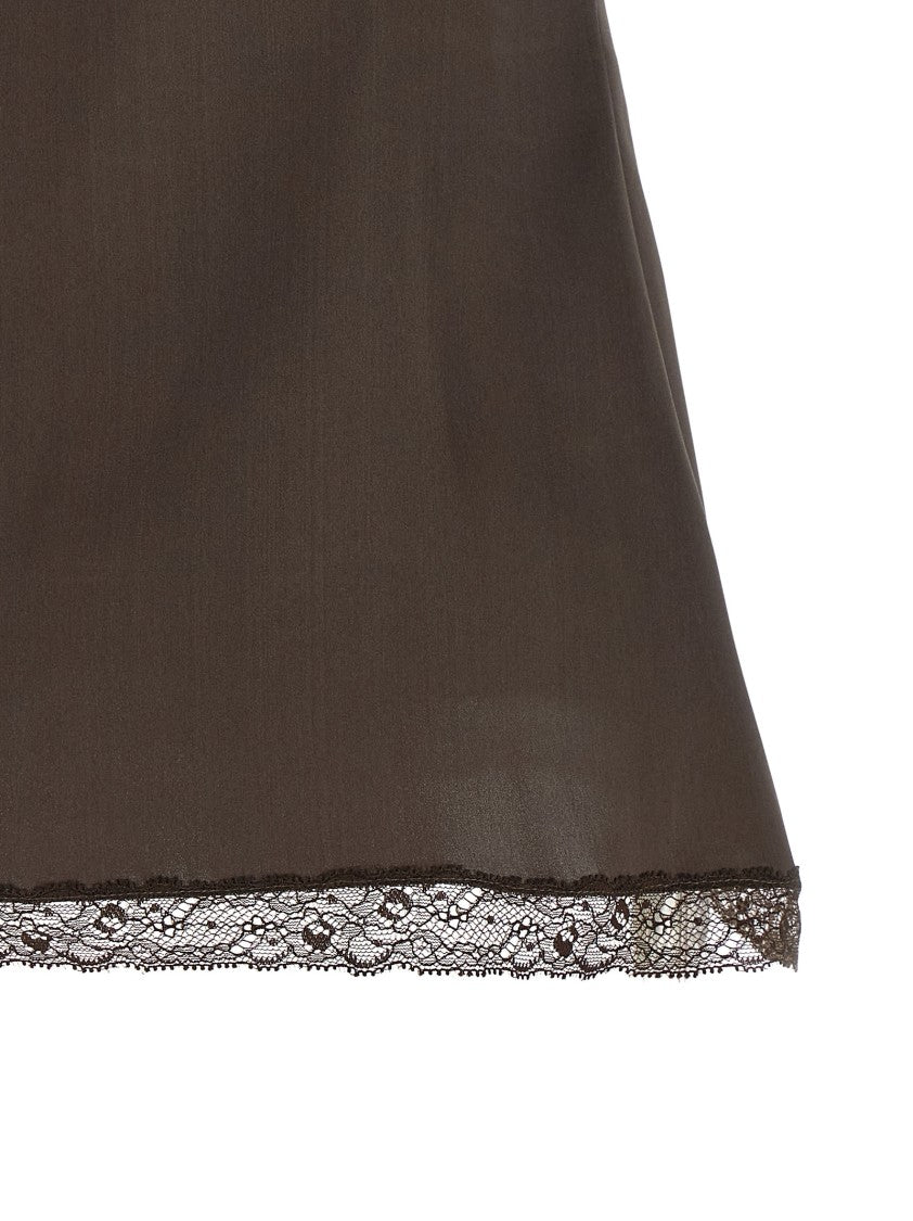 Magda Butrym Silk Top With Lace Inserts And Ruffled Neckline