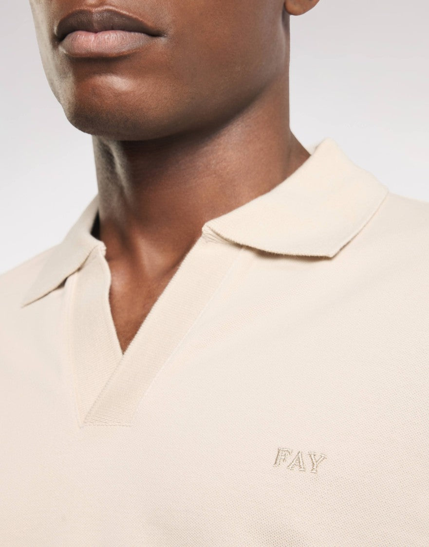 Fay Ivory Striped Pique Polo With Classic Collar