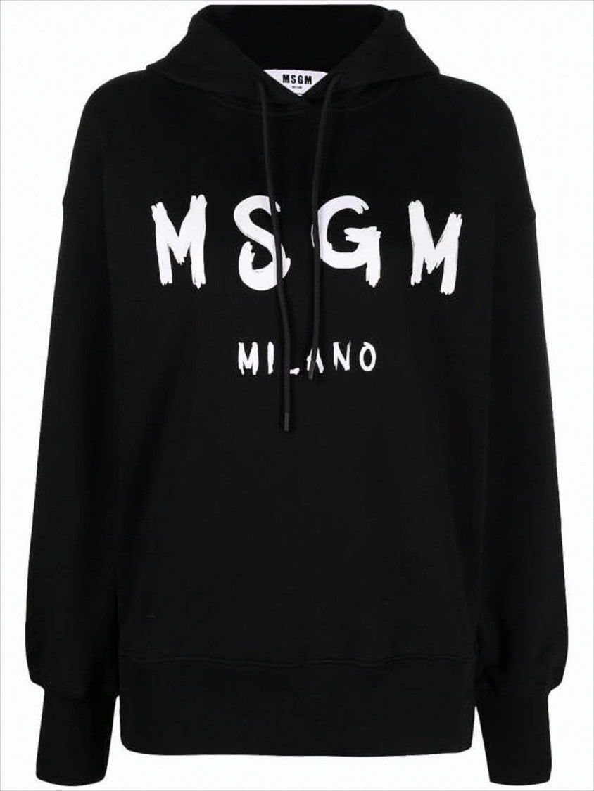 Msgm Relaxed Fit Black Hoodie With Bold Lettering