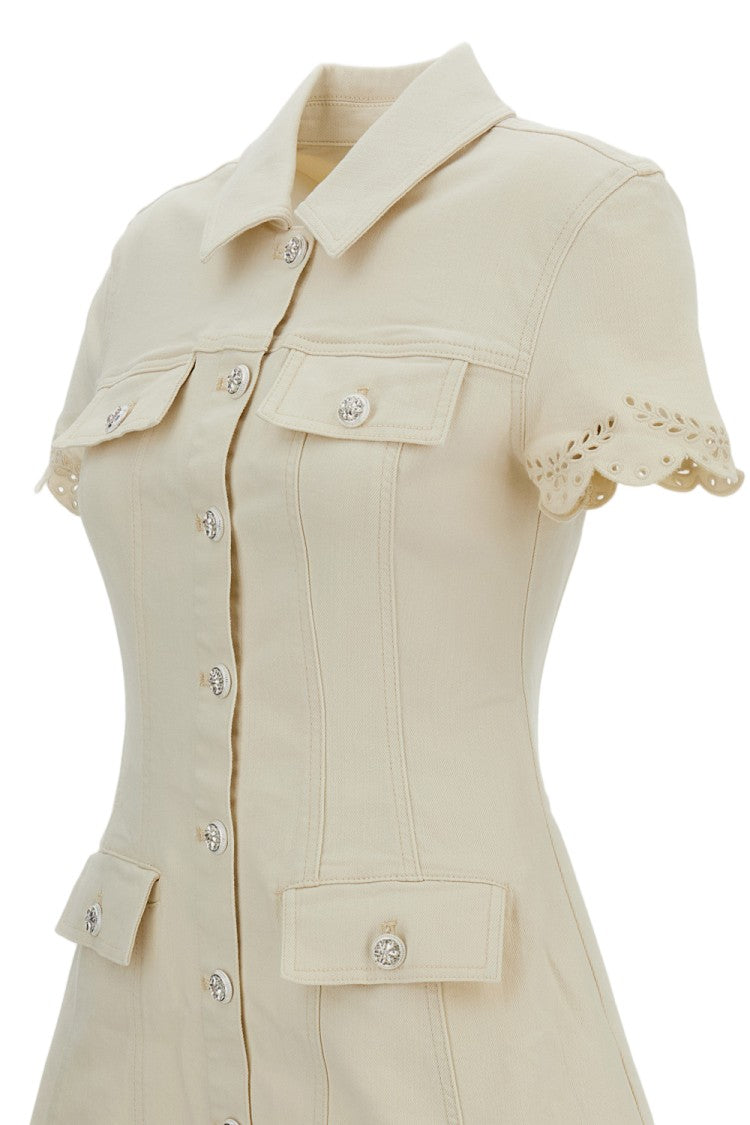 Self-Portrait Cream Broderie Denim Mini Dress