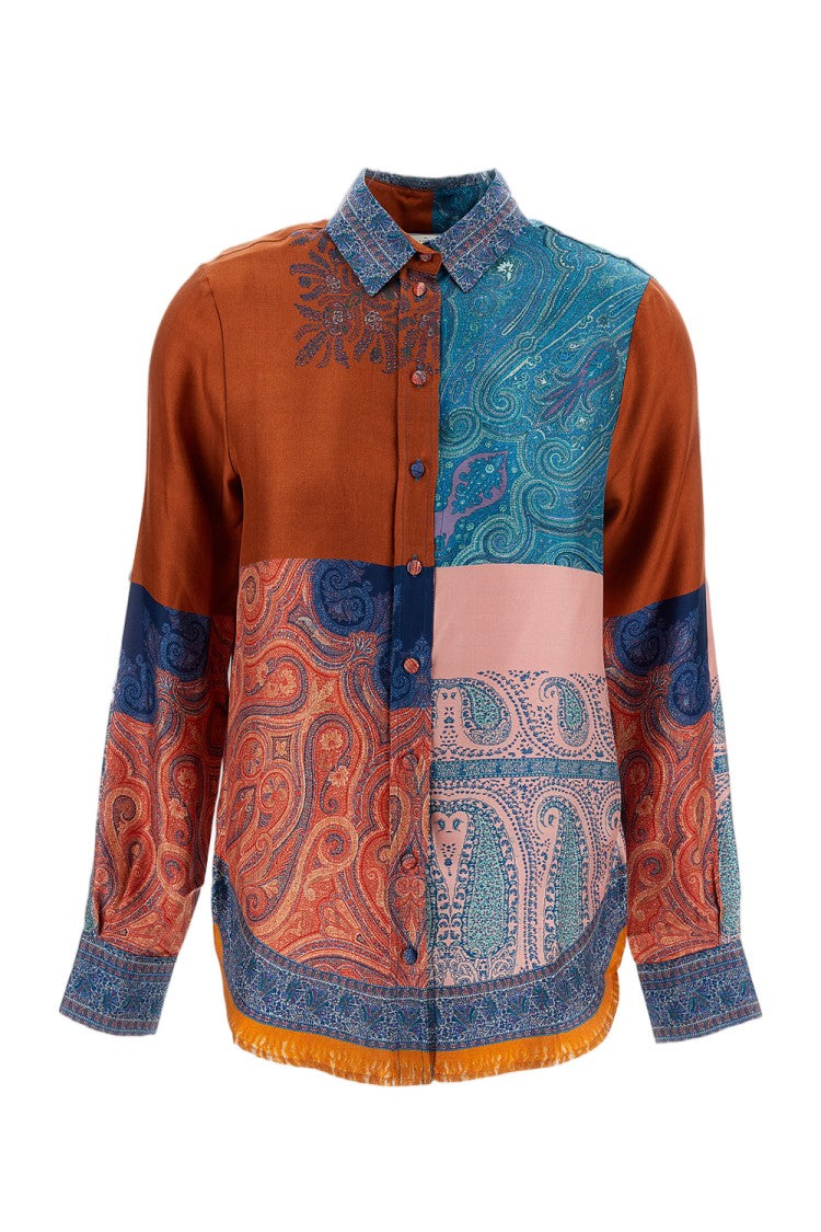 Pierre-Louis Mascia Multicolor Patchwork Silk Shirt With Classic Collar