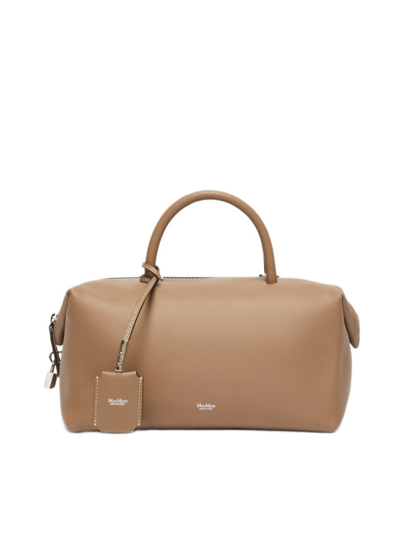 Max Mara Brown Calf Leather Bauletto Handbag With Removable Strap
