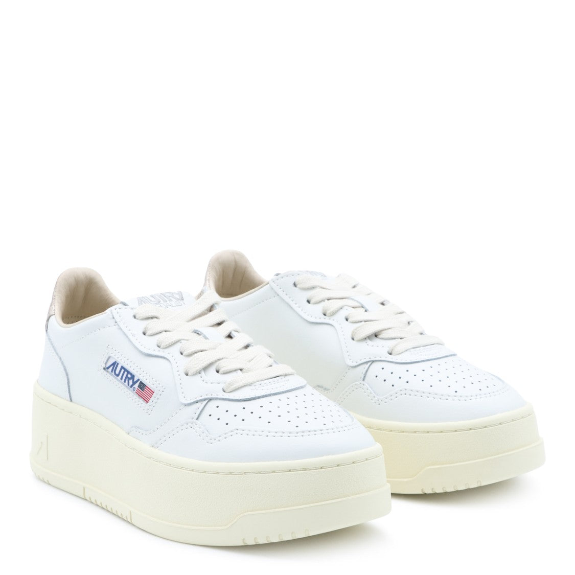 Autry White Leather Sneakers With Light Gold Accents