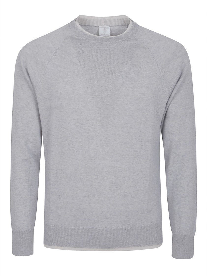 Eleventy Mock Neck Sweater With Ribbed Detailing And Contrast Accents