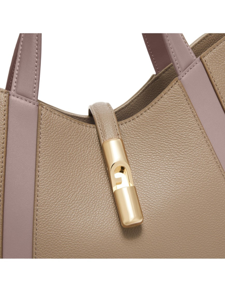 Furla Goccia S Tote Bag In Stucco Color Leather