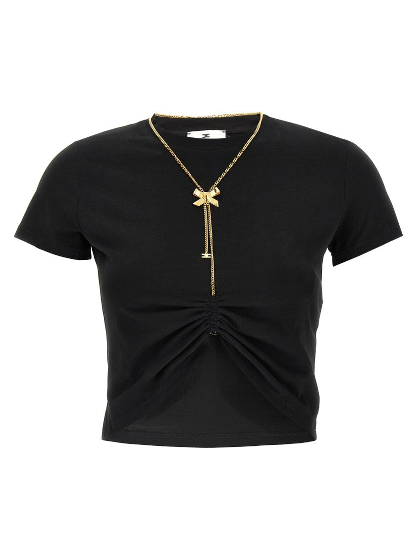 Elisabetta Franchi Cropped Black T-Shirt