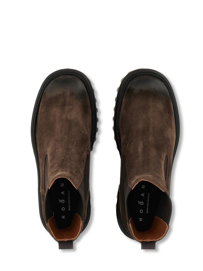 Hogan Brown Leather Ankle Boots With Black Sole