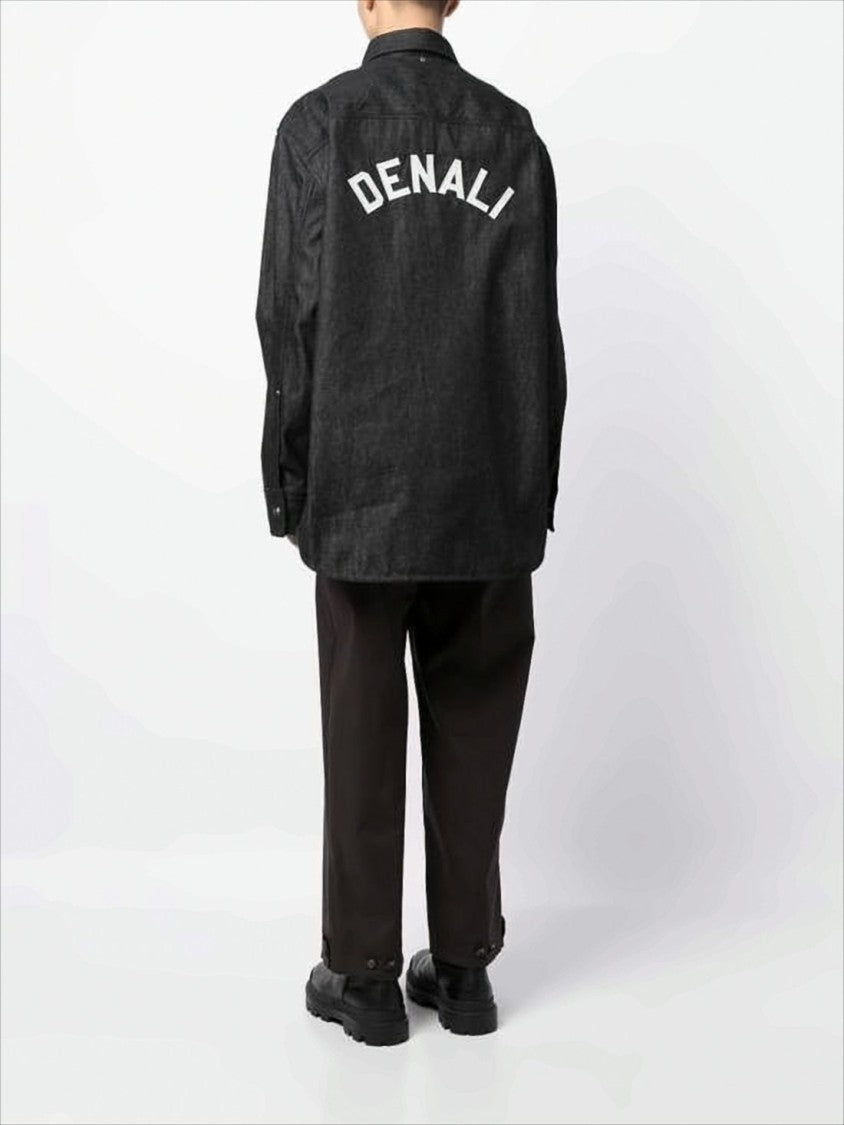 Oamc Textured Black Long-Sleeve Shirt With Graphic Print