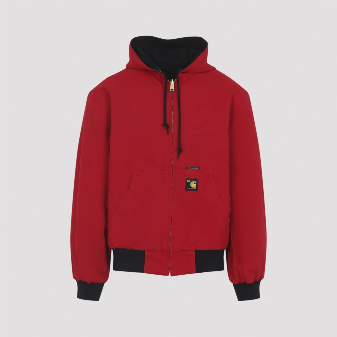 Carhartt Wip Reversible Black And Red Casual Jacket With Zip Front And Kangaroo Pocket