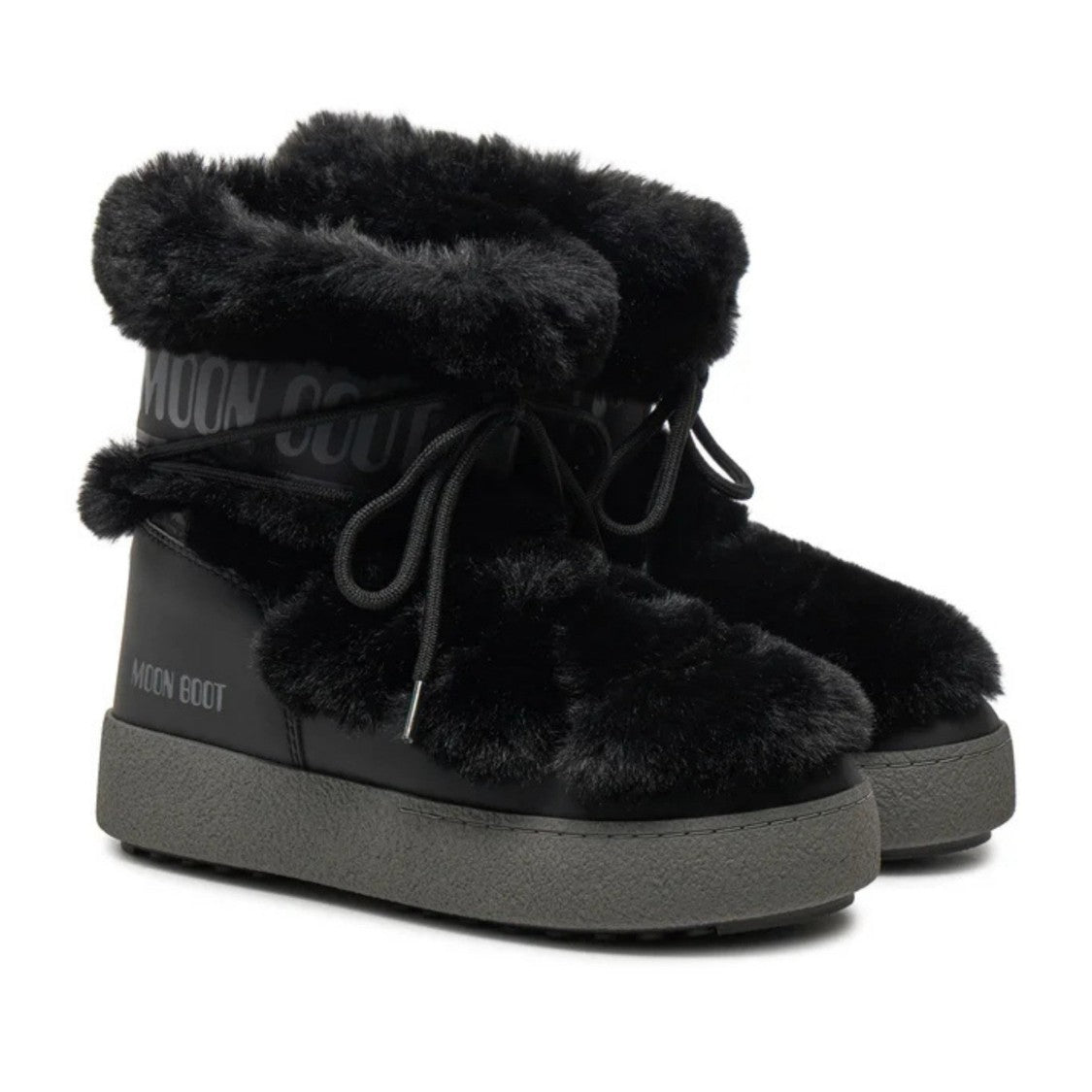 Moon Boot Black Mb Ltrack Nylon Faux Fur Lace-Up Boots