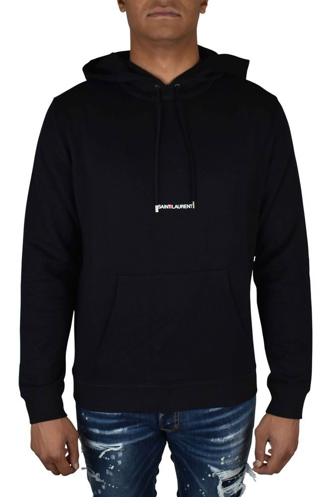 Saint Laurent Hooded Black Sweatshirt With Drawstring And Logo
