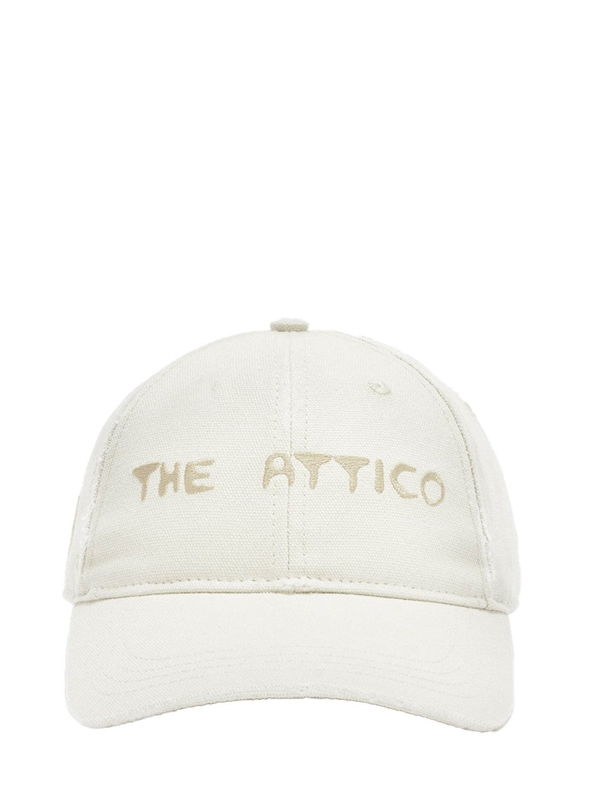 The Attico Distressed-Effect White Baseball Cap With Embroidery
