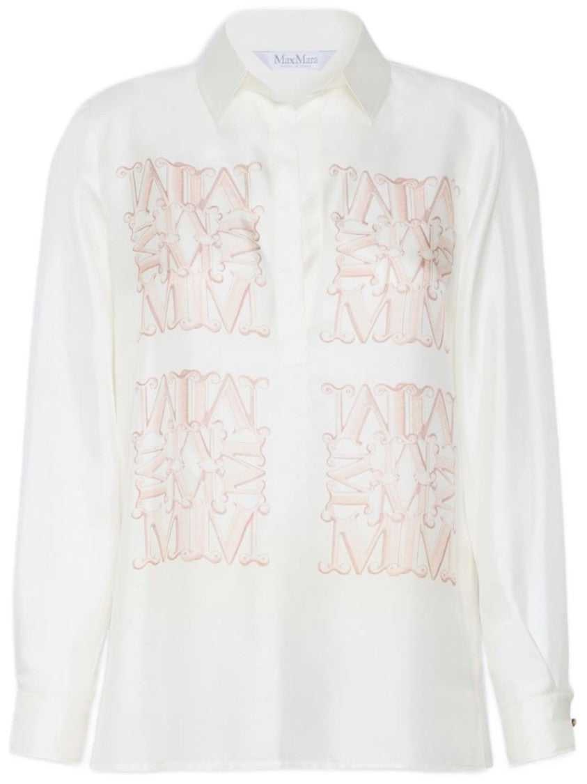 Max Mara White Mxmfiltro Embroidered Long-Sleeve Blouse