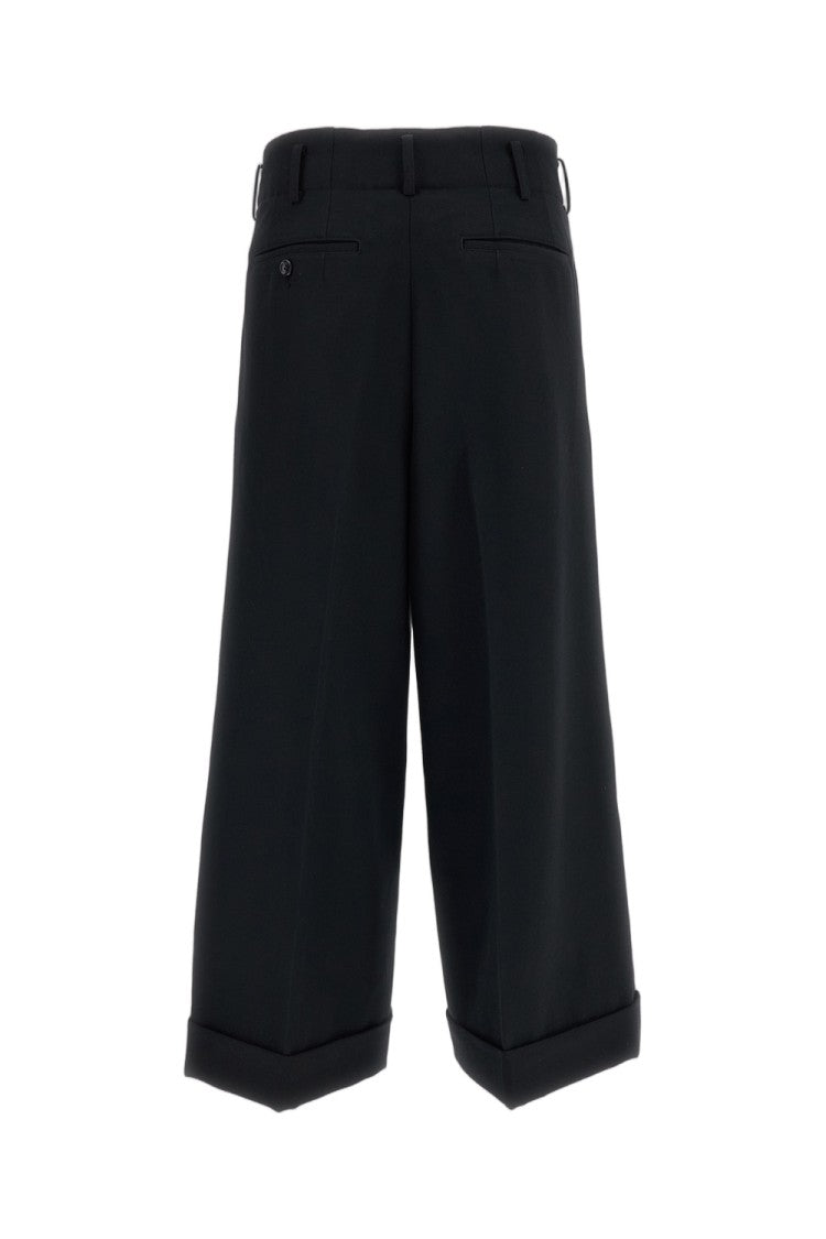 Comme Des Garçons Black High-Rise Cuffed Wool Gabardine Wide-Leg Pants