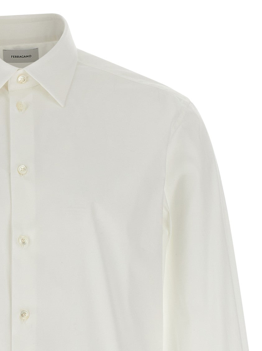 Ferragamo Tailored Stretch Cotton Poplin Shirt With Crisp Collar