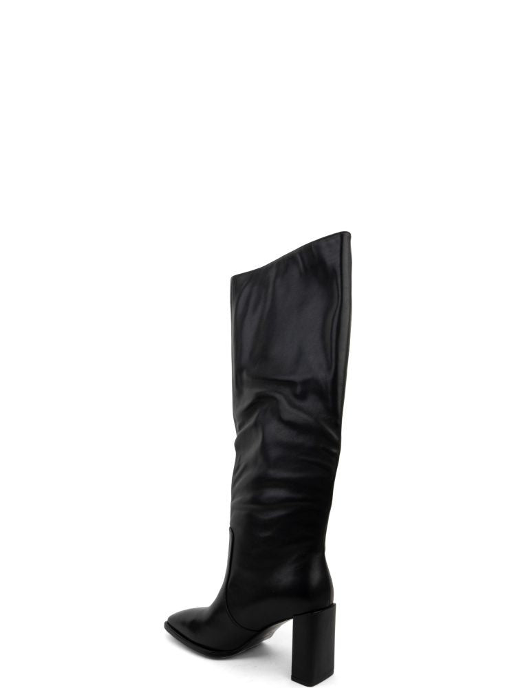 Adrianna Feretti Black Low-Heeled Slouched Shaft Leather Boots