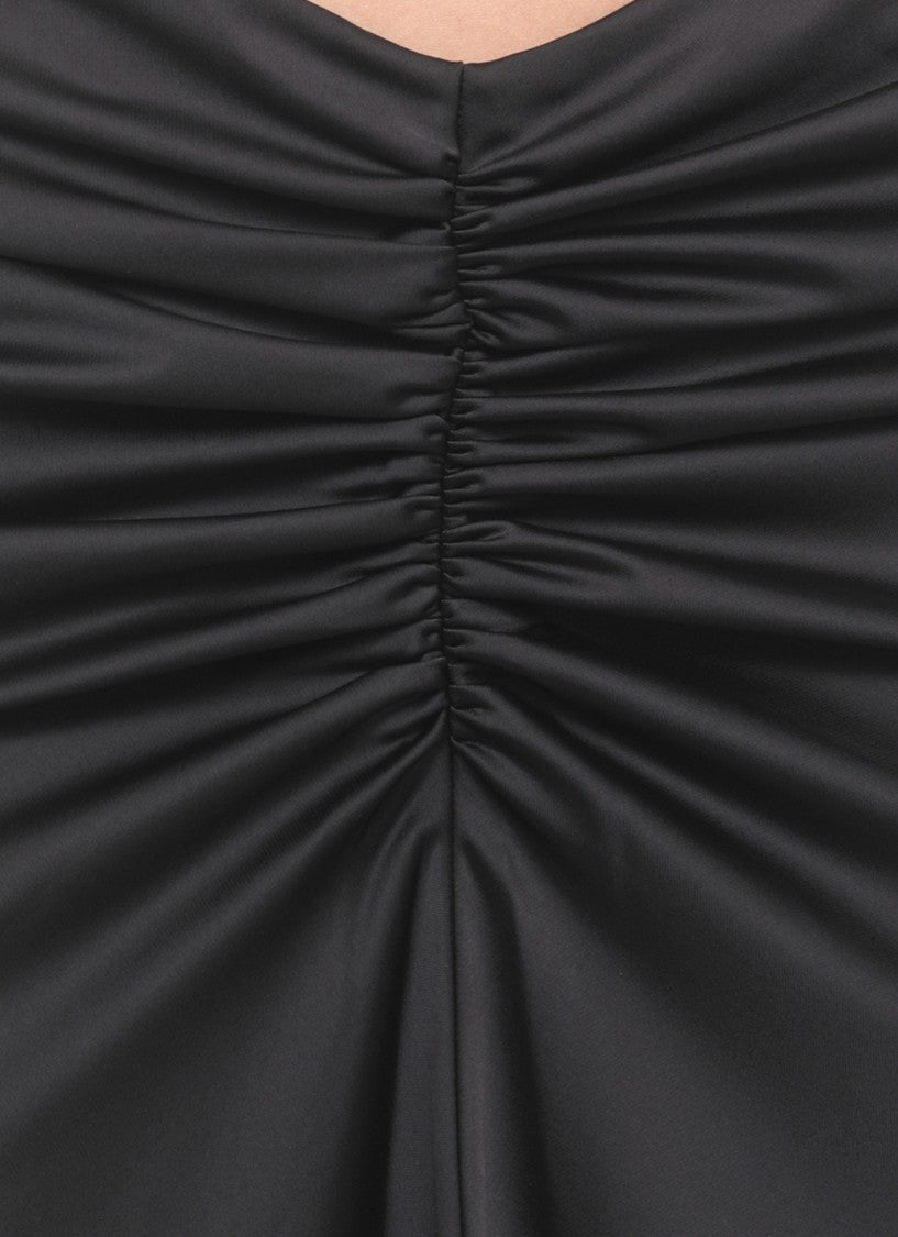 The Andamane Iris Satin Maxi Skirt With Gathered Drape Detail