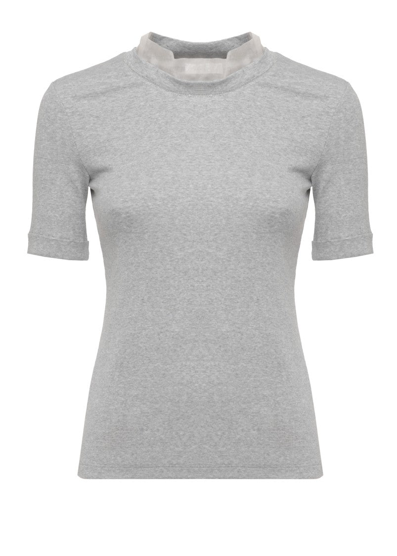 Panicale Grey Silk Trim Cotton T-Shirt