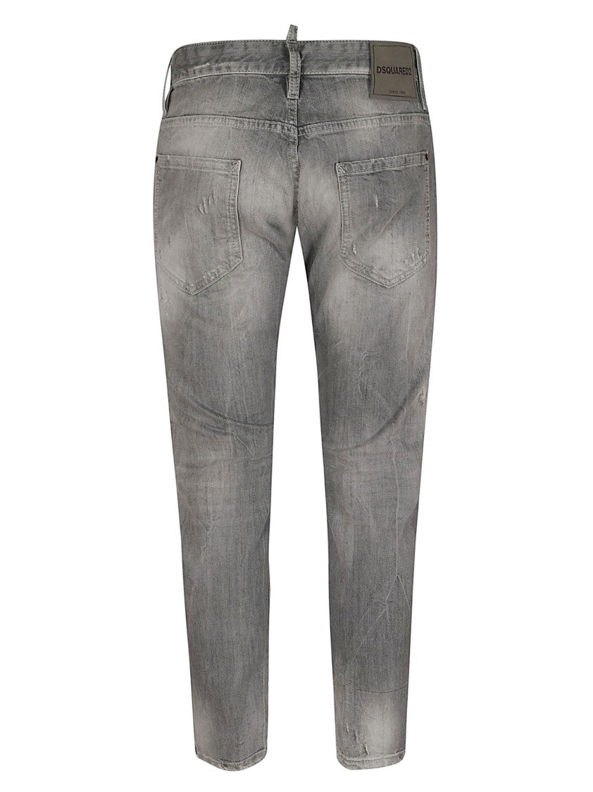 Dsquared2 Brushed Gray Denim Jeans With Distressed Details
