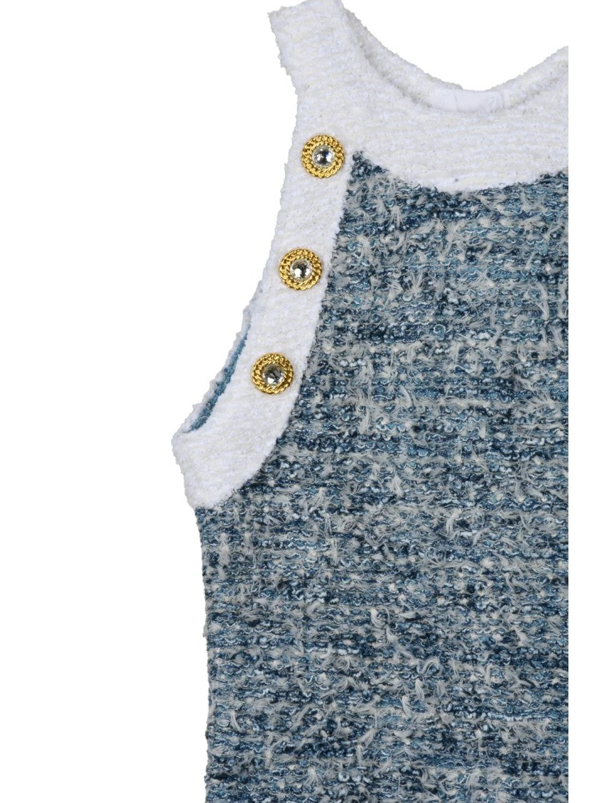 Balmain Textured Bouclé Mini Dress With Gold Accents
