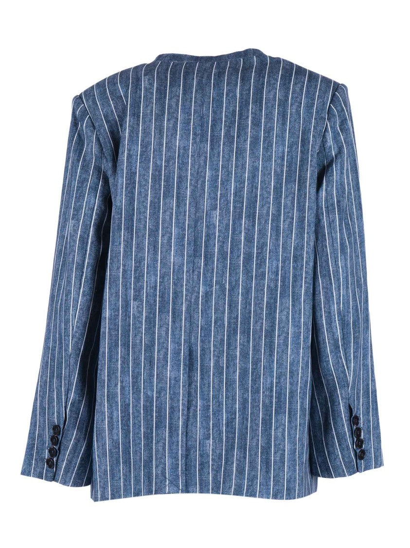 Ermanno Scervino Single Breasted Linen Pinstripe Blazer