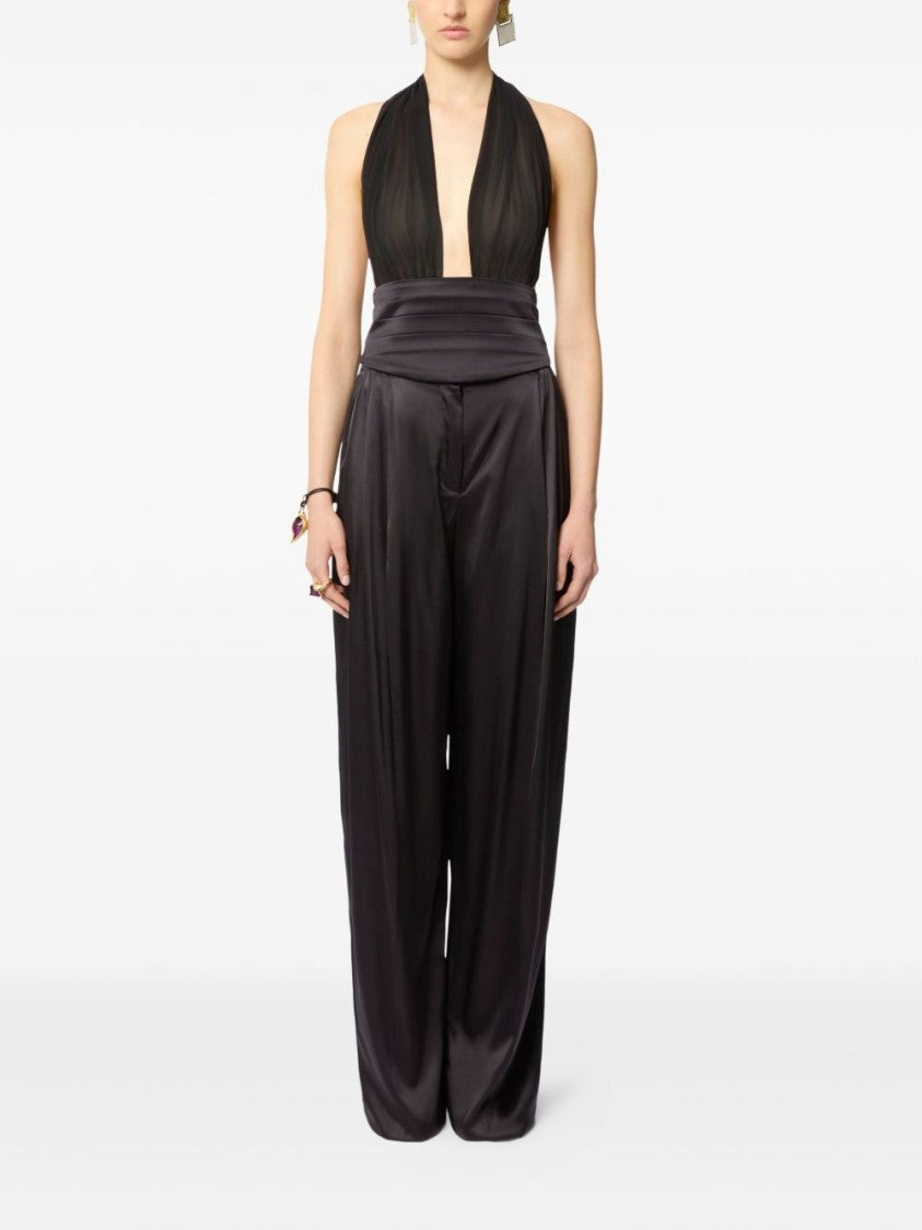 Nina Ricci Black V Neck Halterneck Silk Top