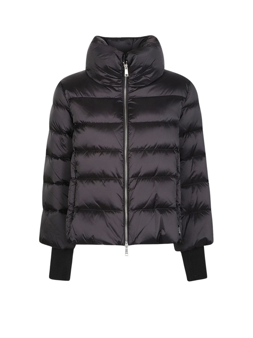 Add Cropped Glossy Nylon Down Cape With High Stand Collar