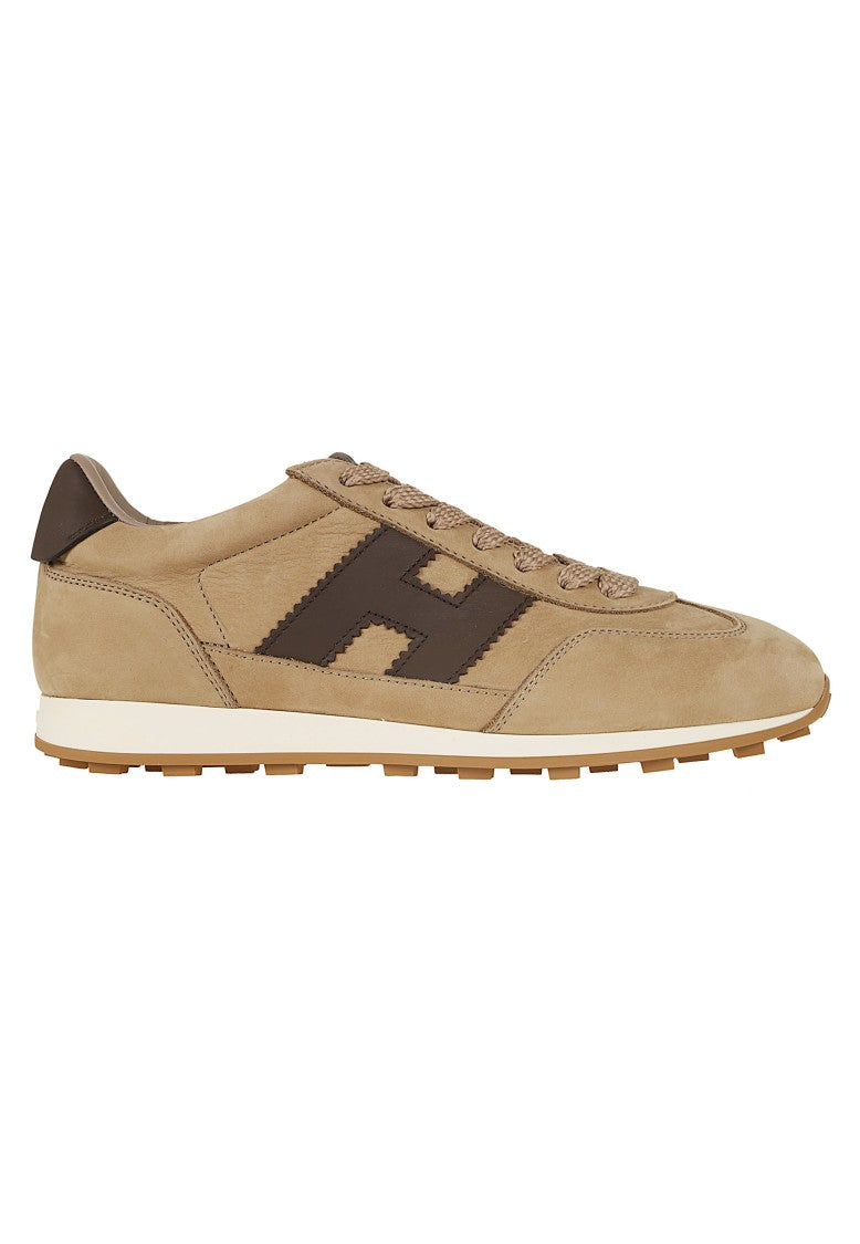 Hogan Beige Suede H727 Retro Running Sneakers
