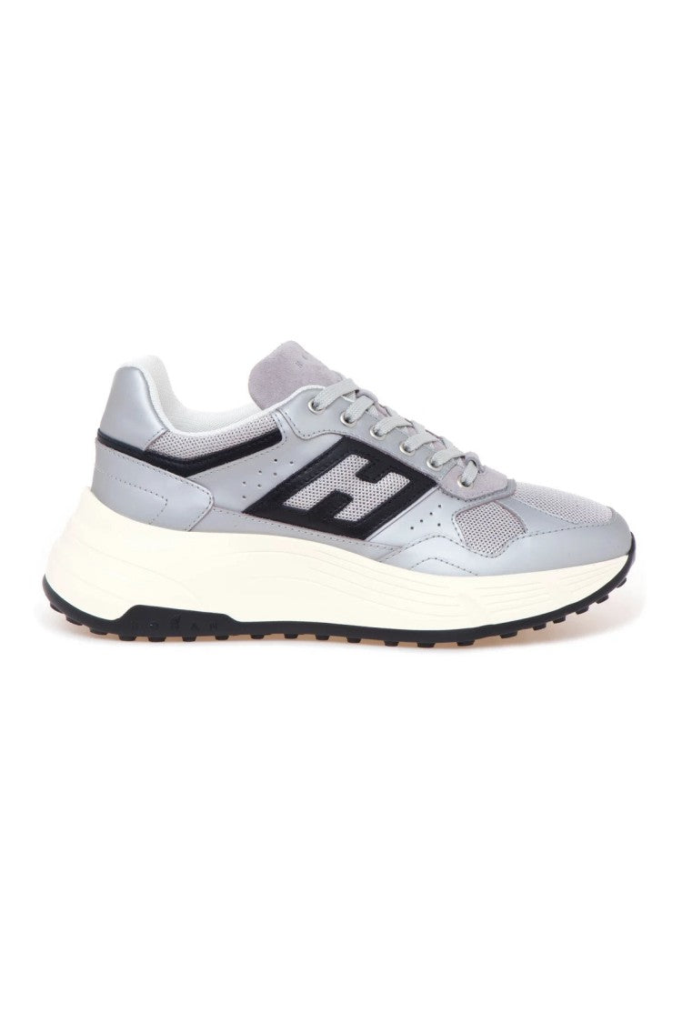 Hogan Silver Contrast H Panel Chunky Sole Leather-Blend Sneakers
