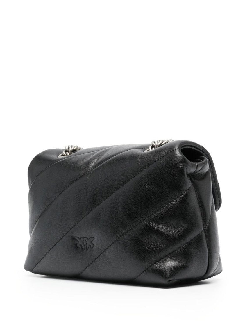 Pinko Quilted Black Crossbody Bag With Silver Chain