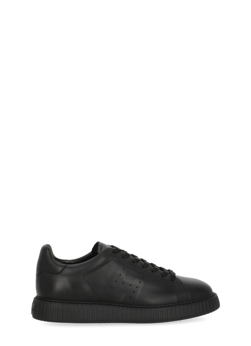 Hogan Black Monochromatic Smooth Leather Low-Top Sneakers