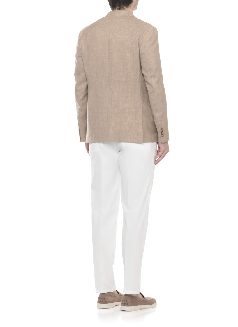 La Torre Red Beige Classic Lapel Wool Blazer
