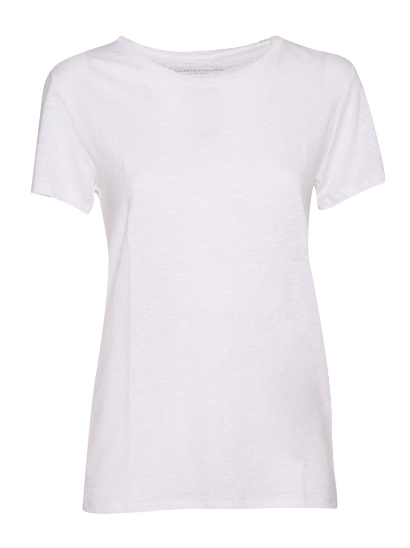 Filatures Du Lion White Round Neck Linen T-Shirt