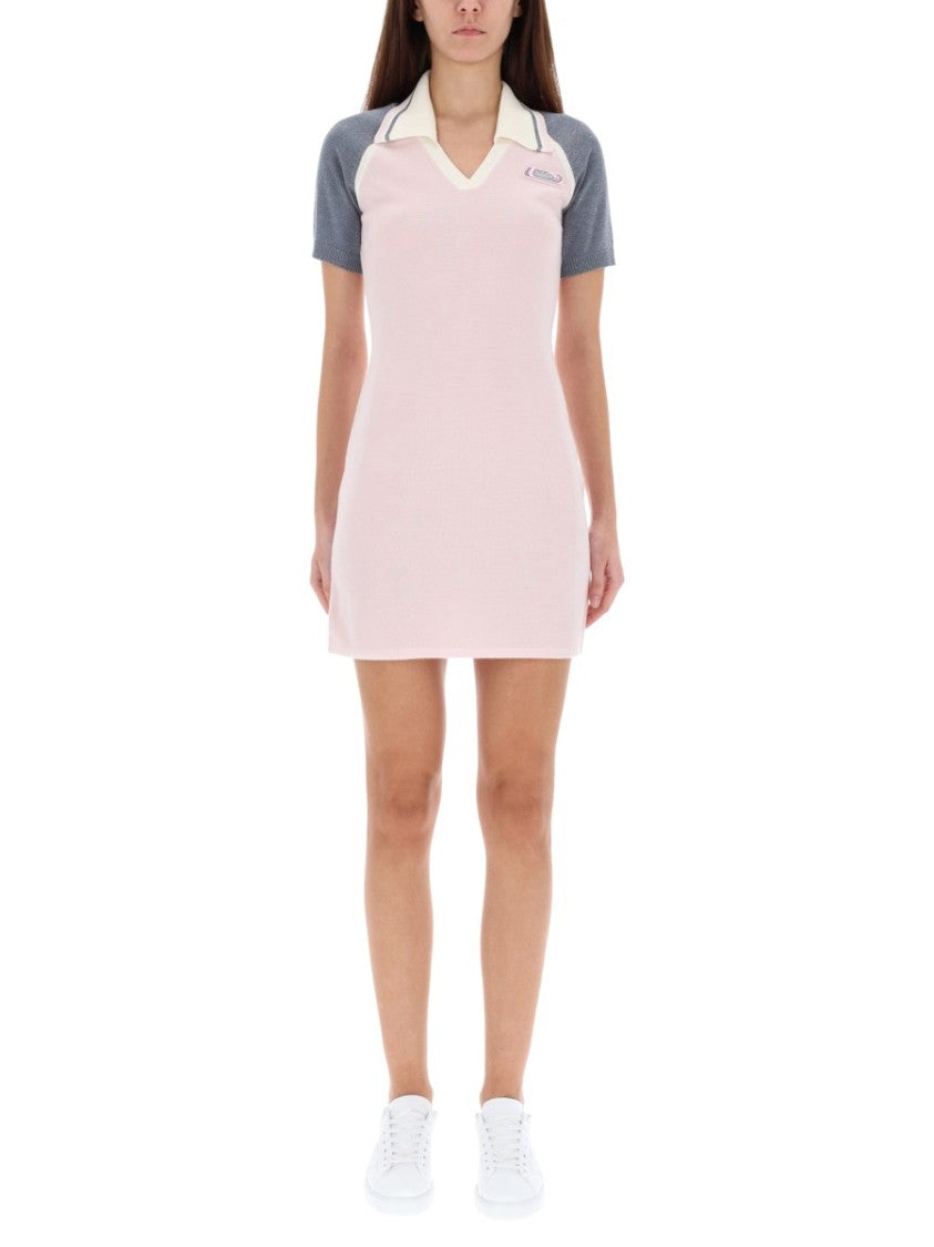 Casablanca Fitted Mini Dress In Light Pink With Contrasting Collar And Sleeves