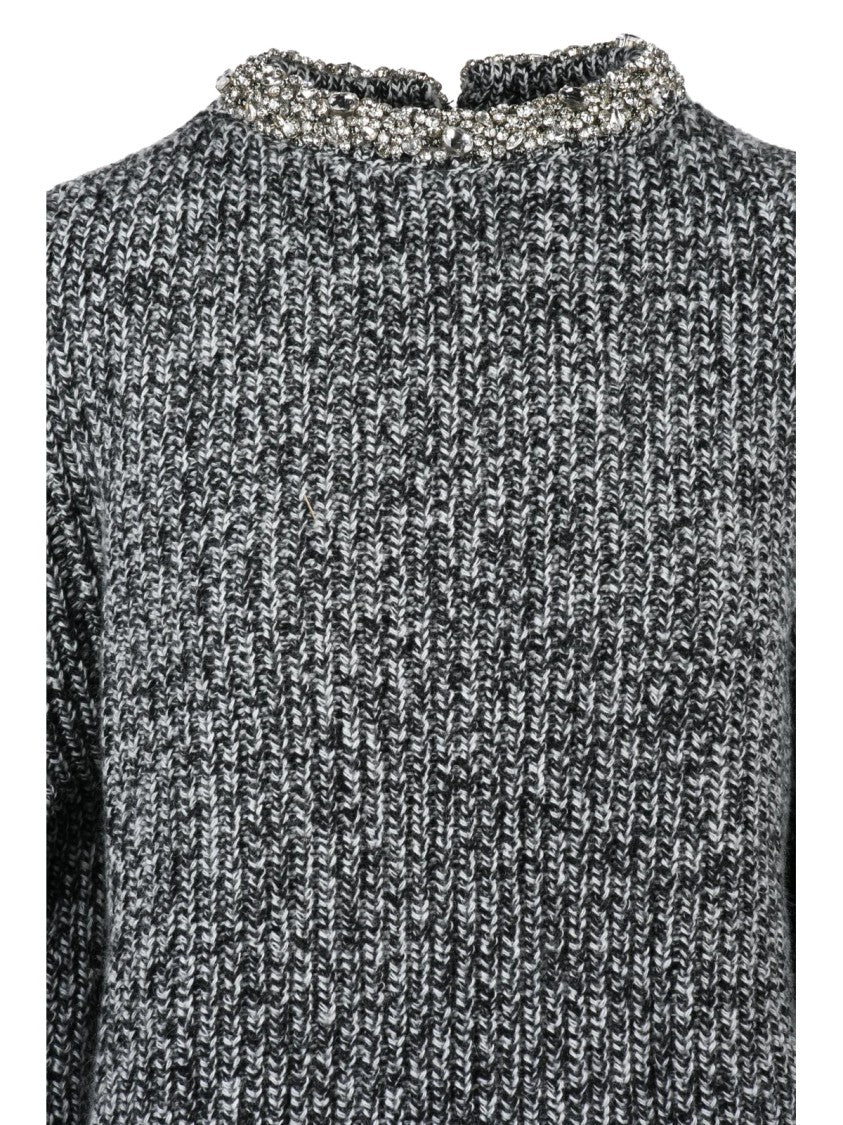 Circus Hotel Marled Grey And Black Chunky Knit Sweater With Shoulder Slits