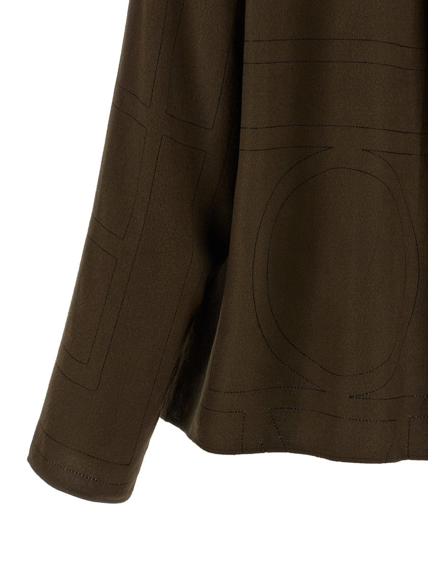 Totême Embroidered Modal Flannel Pajama Shirt With V-Neck Design