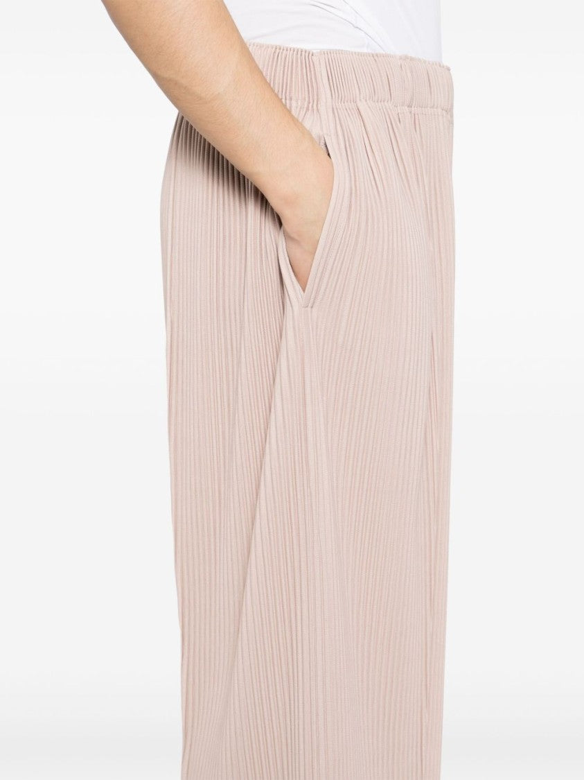 Homme Plissé Issey Miyake Pleated Almond Beige Crop Trousers With Side Welt Pockets