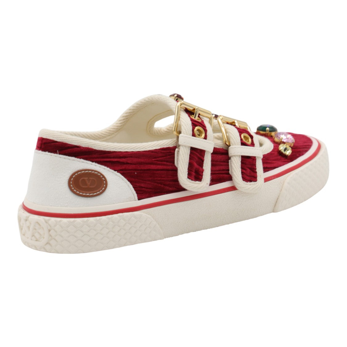 Valentino Garavani Textured Fabric Sneakers With Colorful Gem Embellishments